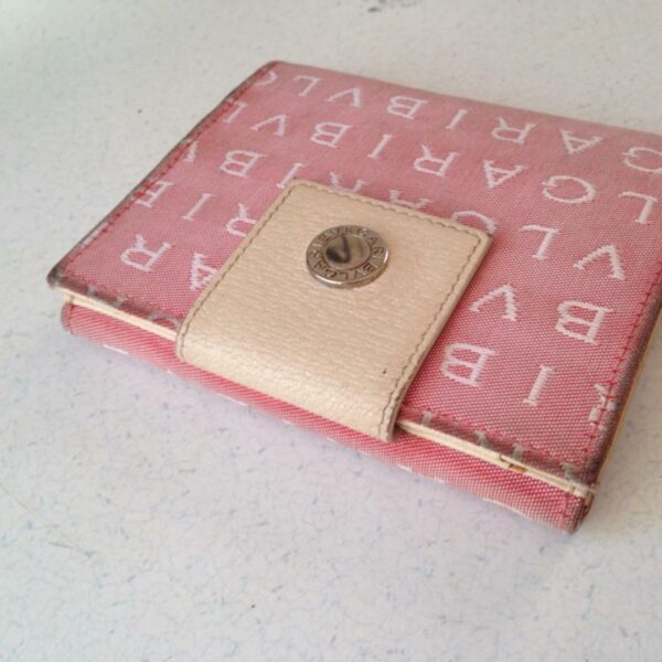 Authentic, Bulgari Pink Mono Canvas Compact Bi-fold Wallet 4.5in x 4in