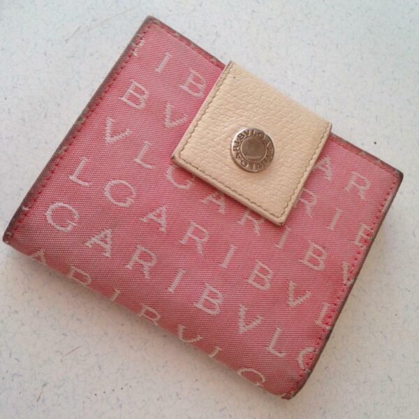 Authentic, Bulgari Pink Mono Canvas Compact Bi-fold Wallet 4.5in x 4in