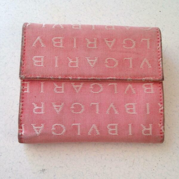 Authentic, Bulgari Pink Mono Canvas Compact Bi-fold Wallet 4.5in x 4in