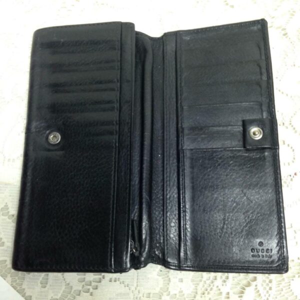 Authentic, Gucci Black Leather Long Bi-fold Wallet 7in x 4in