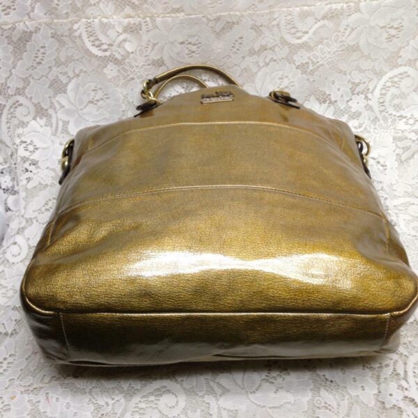 Authentic Coach Gold Vernis Enamel Leather Shoulder Bag 13in x 13in x 3in