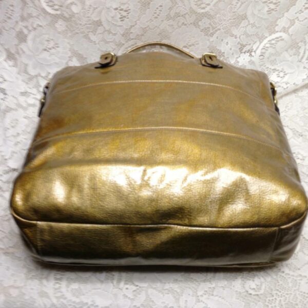 Authentic Coach Gold Vernis Enamel Leather Shoulder Bag 13in x 13in x 3in