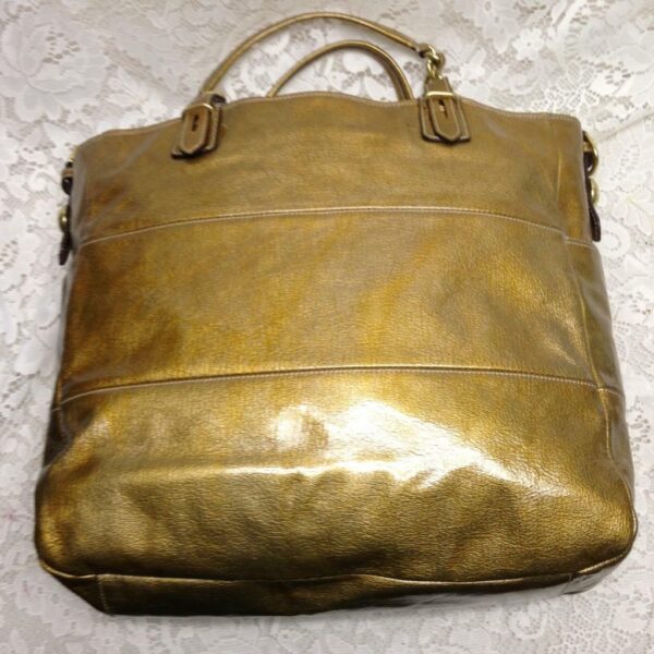 Authentic Coach Gold Vernis Enamel Leather Shoulder Bag 13in x 13in x 3in