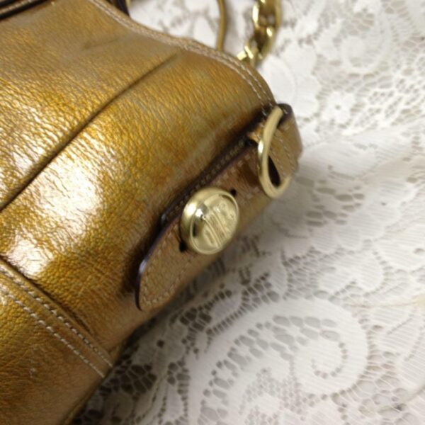 Authentic Coach Gold Vernis Enamel Leather Shoulder Bag 13in x 13in x 3in