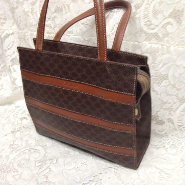 Celine, Paris, Italy Brown Macadam Small Tote-Handbag 10in x 9in x 2.5in