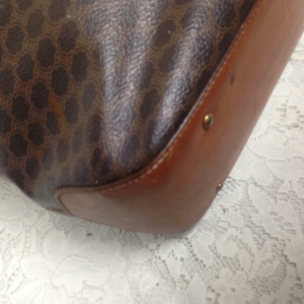 Celine, Paris, Italy Brown Macadam Bucket Drawstring Shoulder Bag 12in x 10in x