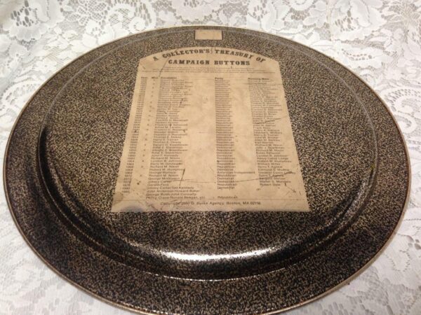 Vintage, Rare 17in D Tin Tray -Collectors Treasury of Campaign Buttons 1896-1980