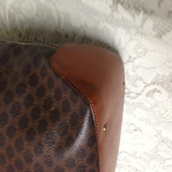 Celine, Paris, Italy Brown Macadam Bucket Drawstring Shoulder Bag 12in x 10in x