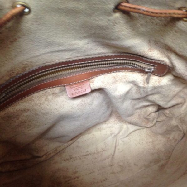 Celine, Paris, Italy Brown Macadam Bucket Drawstring Shoulder Bag 12in x 10in x