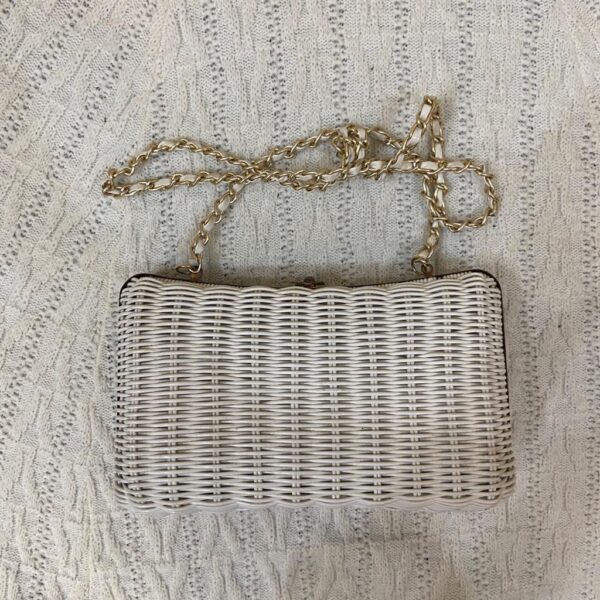 Vintage, White Wicker Style Clutch-Crossbody 10in x5.5in x 4in