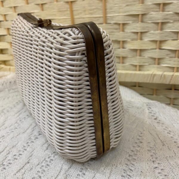 Vintage, White Wicker Style Clutch-Crossbody 10in x5.5in x 4in