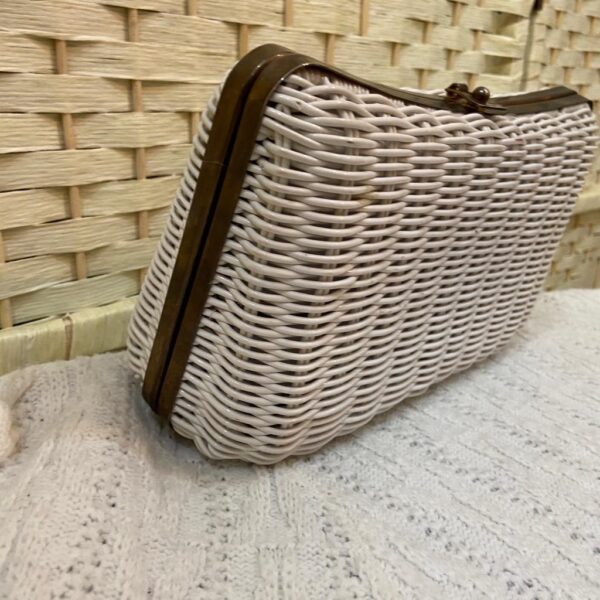 Vintage, White Wicker Style Clutch-Crossbody 10in x5.5in x 4in