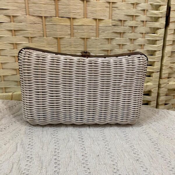 Vintage, White Wicker Style Clutch-Crossbody 10in x5.5in x 4in