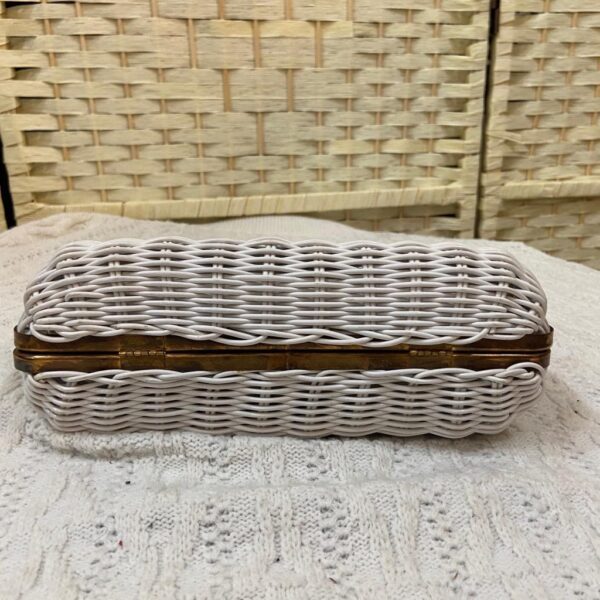 Vintage, White Wicker Style Clutch-Crossbody 10in x5.5in x 4in