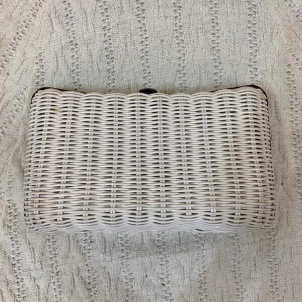 Vintage, White Wicker Style Clutch-Crossbody 10in x5.5in x 4in