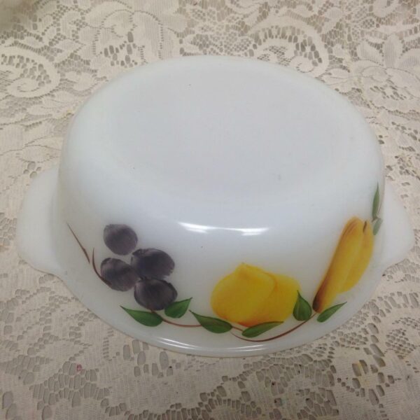 1950s, Glassbake 2pc Fruit Painted Milk Glass Casserole-Bowl Set8.5in and 9in D