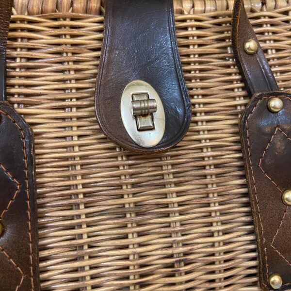 Vintage, Brown Wicker Style Handbag- 10.5in x 7in x 3.5in