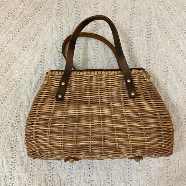 Vintage, Brown Wicker Style Handbag- 10.5in x 7in x 3.5in