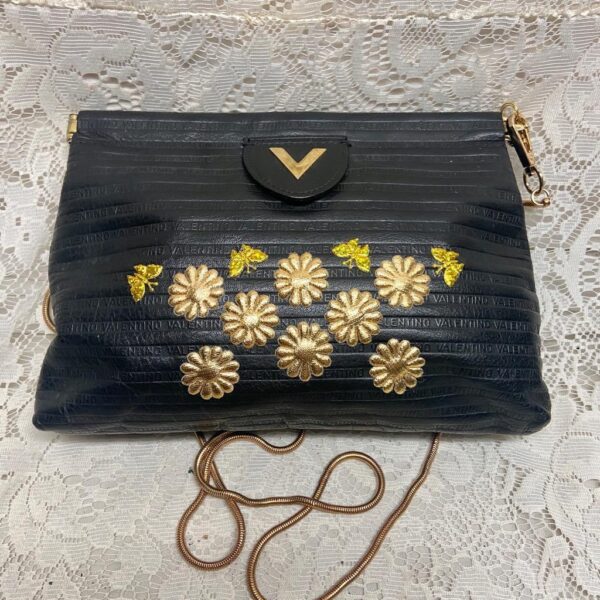 Mario Valentino Black Leather 2-way Clutch Crossbody 10in x 8in