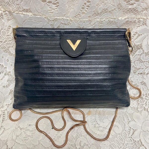 Mario Valentino Black Leather 2-way Clutch Crossbody 10in x 8in