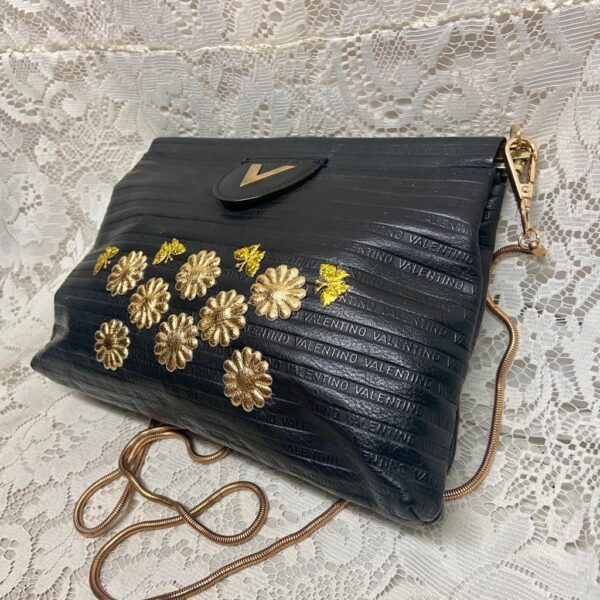 Mario Valentino Black Leather 2-way Clutch Crossbody 10in x 8in