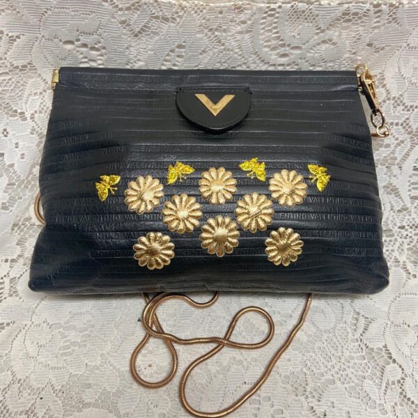 Mario Valentino Black Leather 2-way Clutch Crossbody 10in x 8in