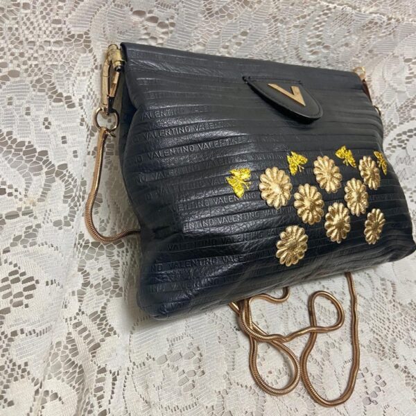 Mario Valentino Black Leather 2-way Clutch Crossbody 10in x 8in