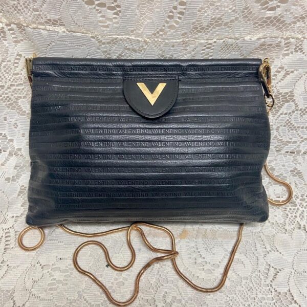 Mario Valentino Black Leather 2-way Clutch Crossbody 10in x 8in