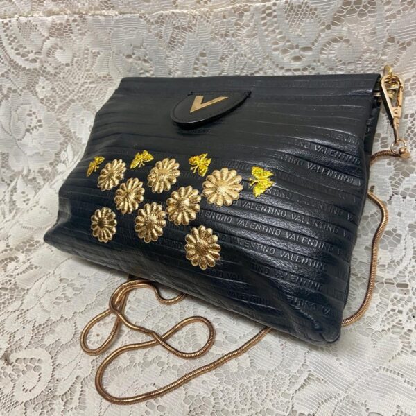 Mario Valentino Black Leather 2-way Clutch Crossbody 10in x 8in