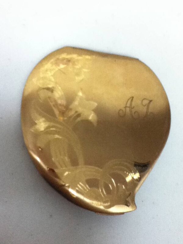 Vintage, Art Deco, USA, Elgin American, Heart Shaped, Gilded Metal Compact