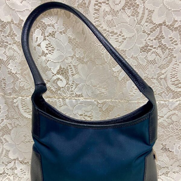 Ferragamo Blue Canvas with Black Leather Trim Tote- Handbag 10in x 8in x 2.5in