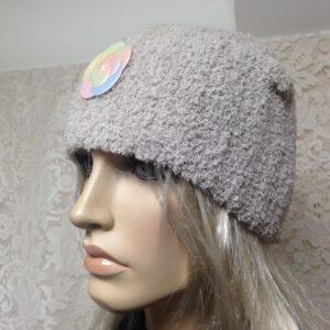 Fabulous Beige Knitted Cloche' Turban -Flapper Style Hat with Camelia Ornament