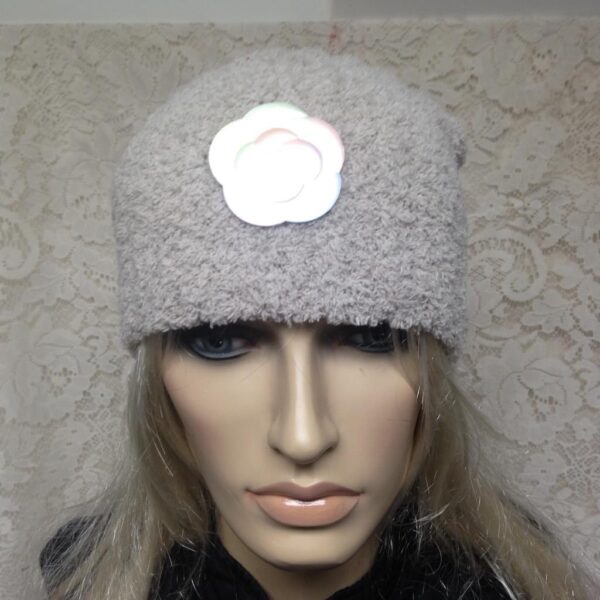 Fabulous Beige Knitted Cloche' Turban -Flapper Style Hat with Camelia Ornament