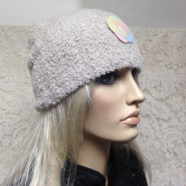 Fabulous Beige Knitted Cloche' Turban -Flapper Style Hat with Camelia Ornament