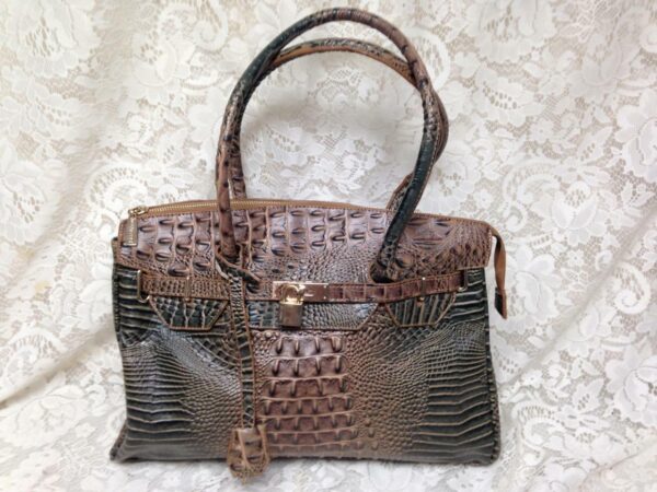 Vintage, Vicceli Italy, Large Crocodile Embossed Leather Handbag 15inx11inx 5in