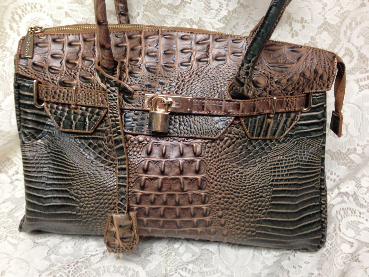 Vintage, Vicceli Italy, Large Crocodile Embossed Leather Handbag 15inx11inx 5in