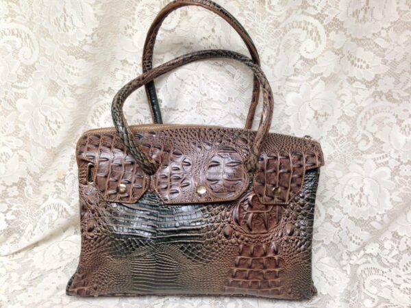 Vintage, Vicceli Italy, Large Crocodile Embossed Leather Handbag 15inx11inx 5in