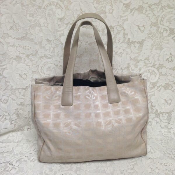 Chanel Travel Line Nylon Beige MM Tote 10in H x 13in L x 6in W