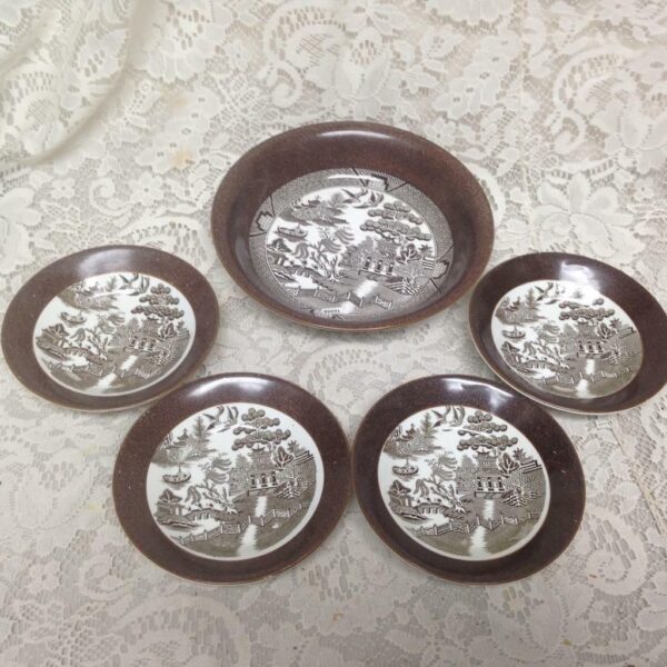 Vintage, Bisto England 5-pc Brown - Blue Willow Dessert Bowl Set