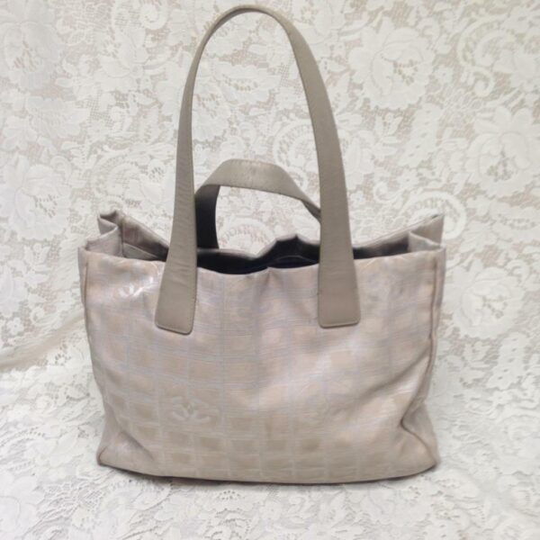 Chanel Travel Line Nylon Beige MM Tote 10in H x 13in L x 6in W