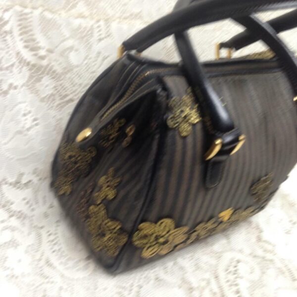 Authentic Fendi, Black Pekin Stripe Hand Bag 11in x 8.5in x 4in