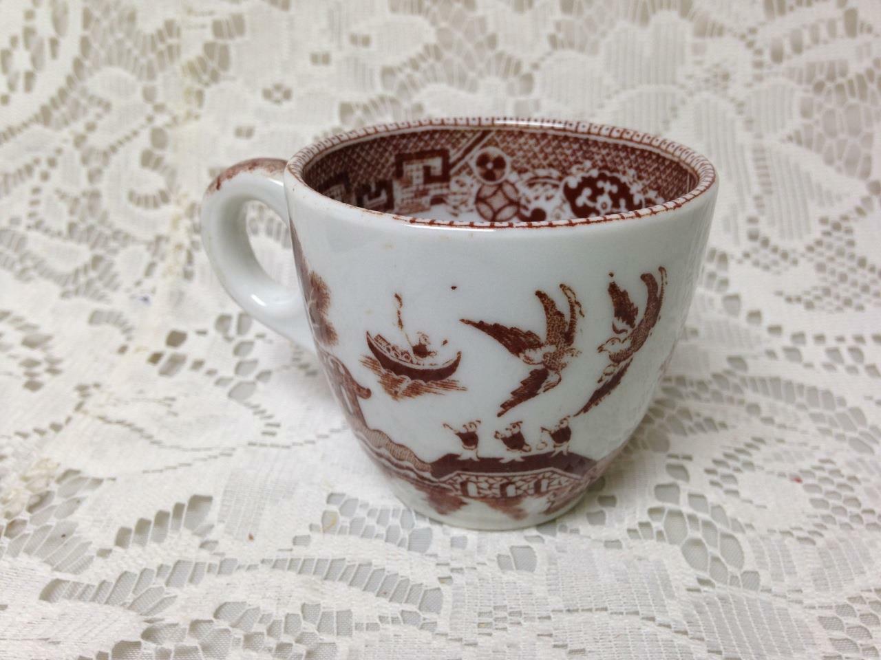 Vintage, Rare, Buffalo Pottery, Brown, Blue Willow Demittase Cup and Breadplate