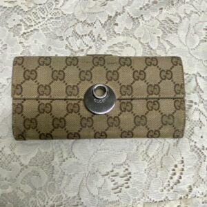 Authentic, Gucci Brown Canvas Long Bi-fold Wallet 7.5in x 4in