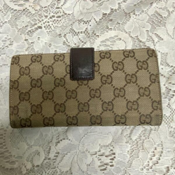 Authentic, Gucci Brown Canvas Long Bi-fold Wallet 7.5in x 4in