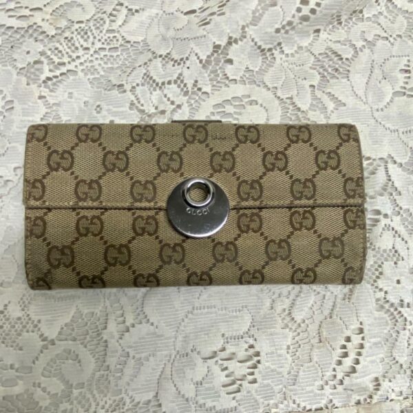 Authentic, Gucci Brown Canvas Long Bi-fold Wallet 7.5in x 4in