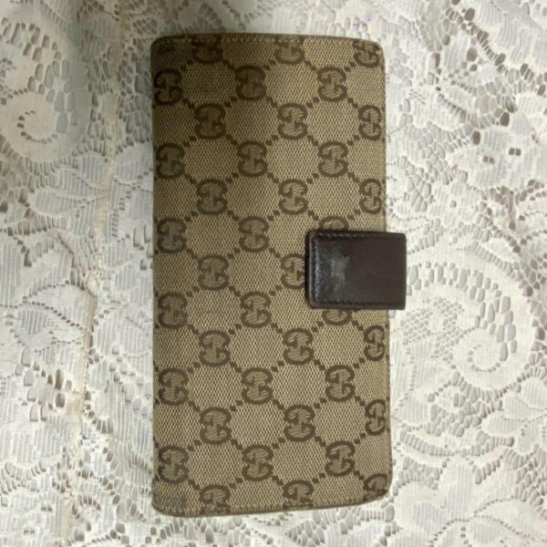 Authentic, Gucci Brown Canvas Long Bi-fold Wallet 7.5in x 4in