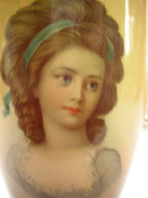 Antique, Royal 417, Large, 12.5in H, Whiteware Cameo Portrait Art Pottery Vase