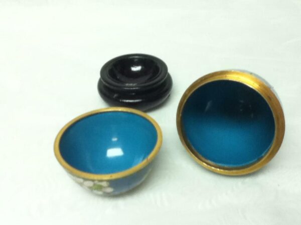 Vintage, Beautiful, Cloisonne, Egg Shape, Floral Trinket Box with Wooden Stand