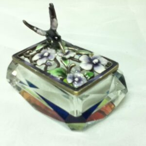 Vintage, Rectangular, Humming Bird, Iridescent Glass Crystal Trinket Box