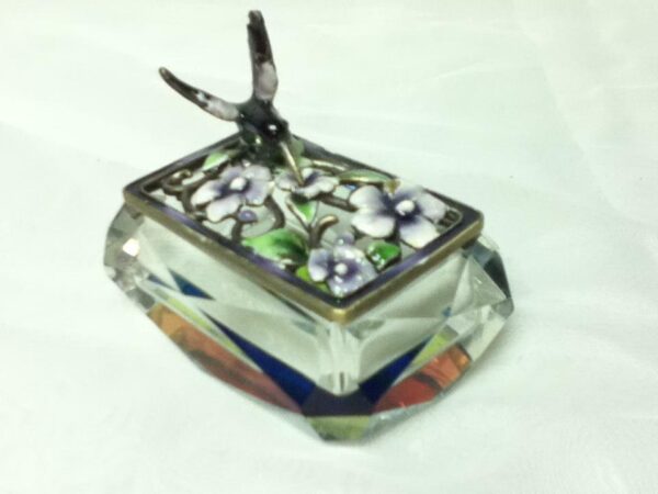 Vintage, Rectangular, Humming Bird, Iridescent Glass Crystal Trinket Box